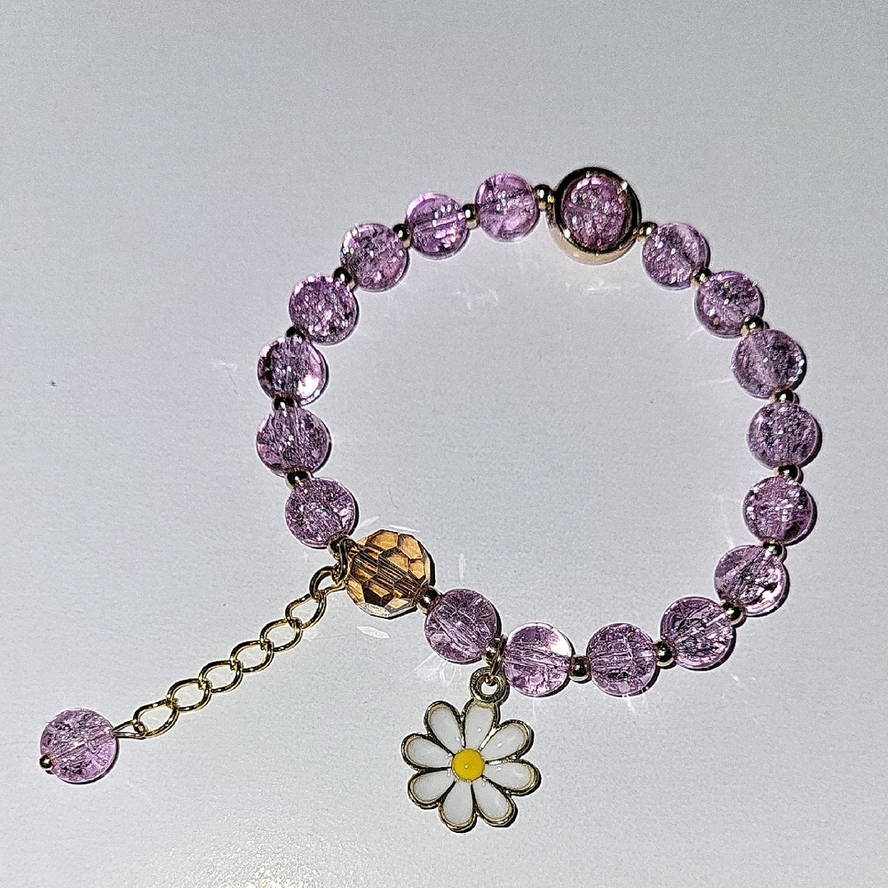 Pinkish and White Bracelet with Beautiful Daisy Charm